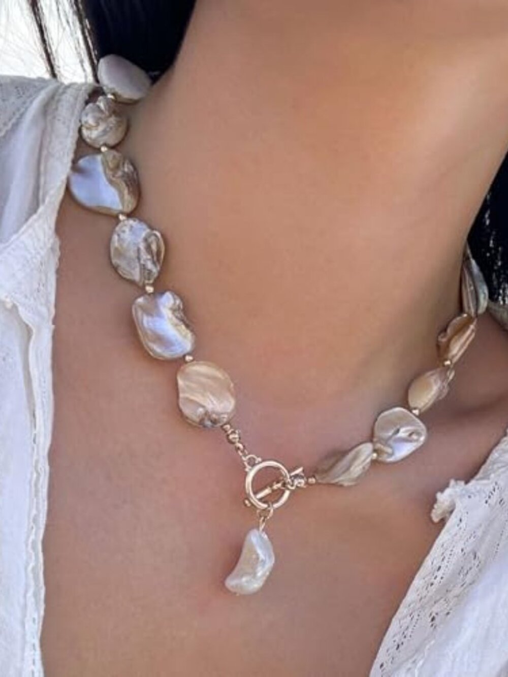 Chunky Shell Necklace for Women Irregular‎ Seashell Beaded Necklaces Baroque